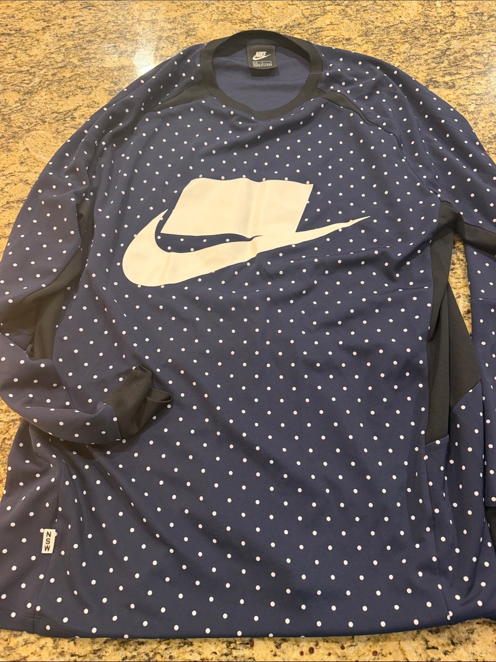 Nike Navy Polka Dot Long-Sleeve Top with White Swoosh